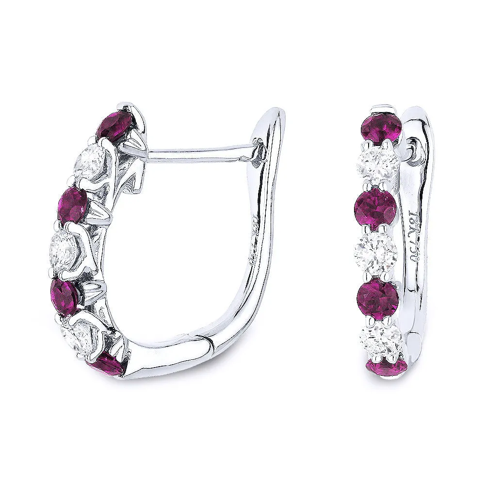 0.49Ct Ruby Hoops Earrings In 14K White Gold