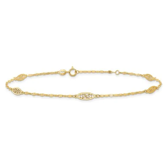 14K Y Gold 10" Filigree Ankle Bracelet