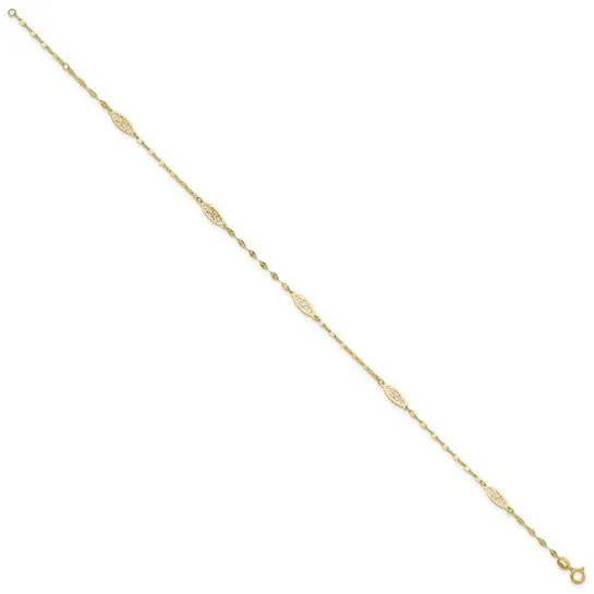 14K Y Gold 10" Filigree Ankle Bracelet