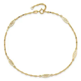 14K Y Gold 10" Filigree Ankle Bracelet