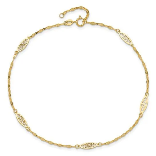14K Y Gold 10" Filigree Ankle Bracelet