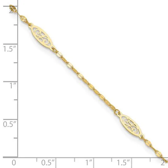 14K Y Gold 10" Filigree Ankle Bracelet