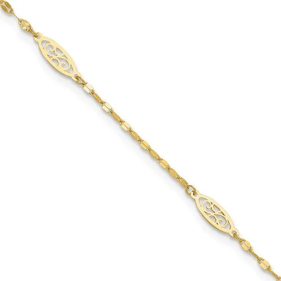 14K Y Gold 10" Filigree Ankle Bracelet