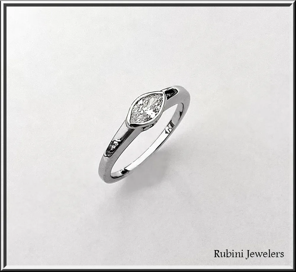 14Kt White Gold Solitaire Marquise Diamond Ring