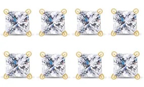 18k Yellow Gold Plated 1/2Ct Princess Cut White Sapphire Set Of Four Stud Earrings