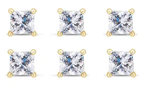 18k Yellow Gold Plated 1/2Ct Princess Cut White Sapphire Set Of Three Stud Earrings