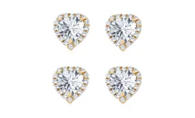 18k Yellow Gold Plated 1Ct Heart White Sapphire Set of Two Halo Stud Earrings