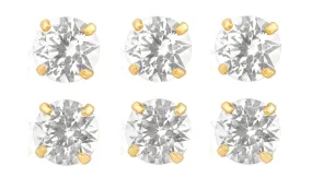 18k Yellow Gold Plated 1Ct Round White Sapphire Set Of Three Stud Earrings