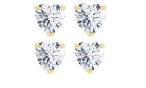 18k Yellow Gold Plated 2Ct Heart White Sapphire Set Of Two Stud Earrings