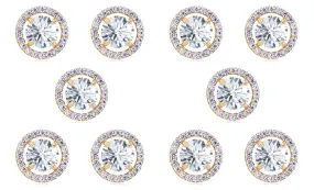 18k Yellow Gold Plated 2Ct Round White Sapphire Set Of Five Halo Stud Earrings