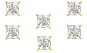18k Yellow Gold Plated 3Ct Square Cut White Sapphire Set Of Three Stud Earrings