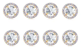 18k Yellow Gold Plated 4Ct Round White Sapphire Set Of Four Halo Stud Earrings