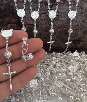 75 pcs st. Benedict Silver clasp rosaries, Bracelet Rosary, Car Mirror, First communion favors, baptism, christening, Recuerditos Bautizo