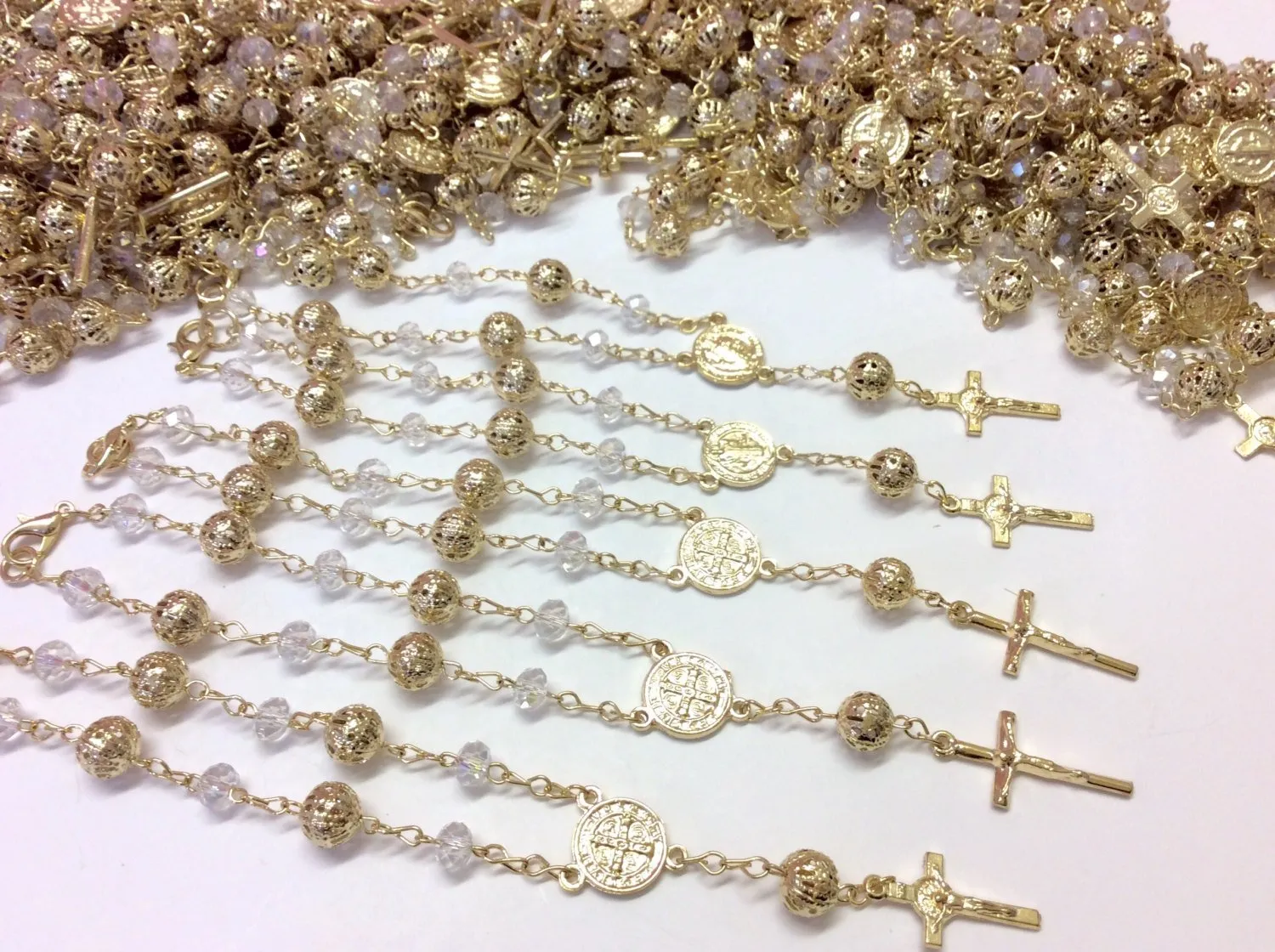 75 pcs st. Benedict Silver clasp rosaries, Bracelet Rosary, Car Mirror, First communion favors, baptism, christening, Recuerditos Bautizo