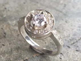 Diamond Engagement Ring - Silver Proposal Ring, Diamond Promise Ring