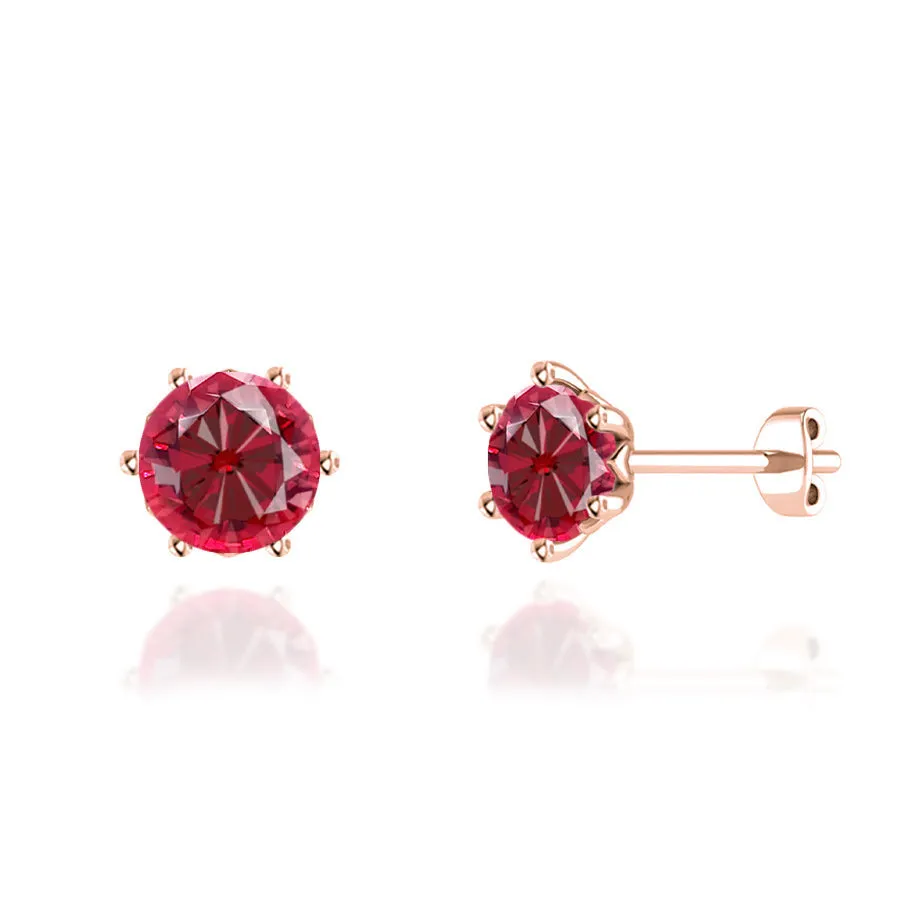 ELOISE - Round Ruby 18k Rose Gold Lotus Leaf Stud Earrings