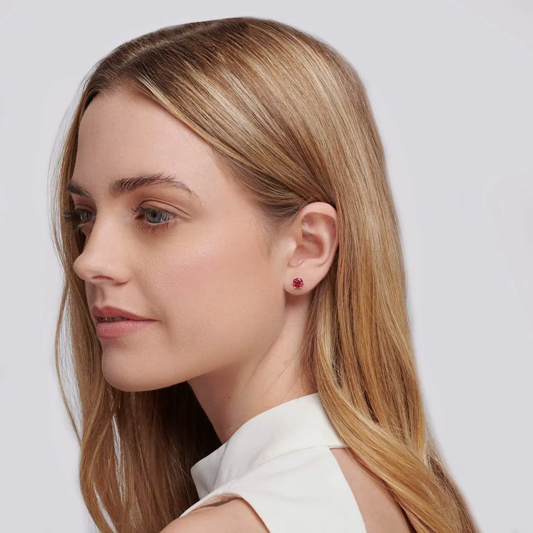 ELOISE - Round Ruby 18k Rose Gold Lotus Leaf Stud Earrings