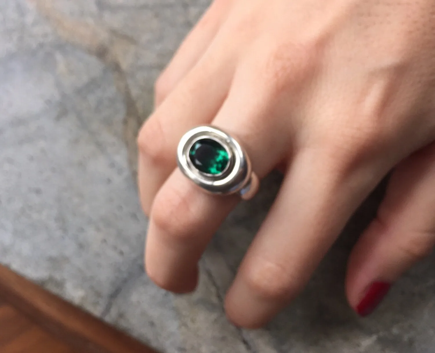 Emerald Bezel Ring - Chunky Oval Ring - Statement Emerald Ring