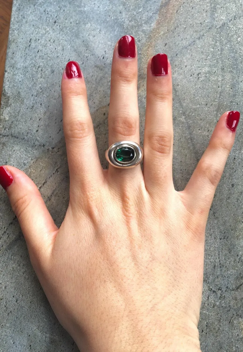 Emerald Bezel Ring - Chunky Oval Ring - Statement Emerald Ring