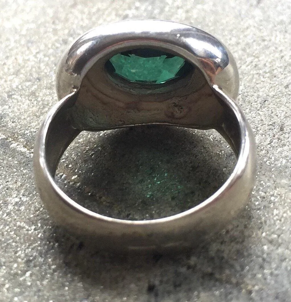 Emerald Bezel Ring - Chunky Oval Ring - Statement Emerald Ring