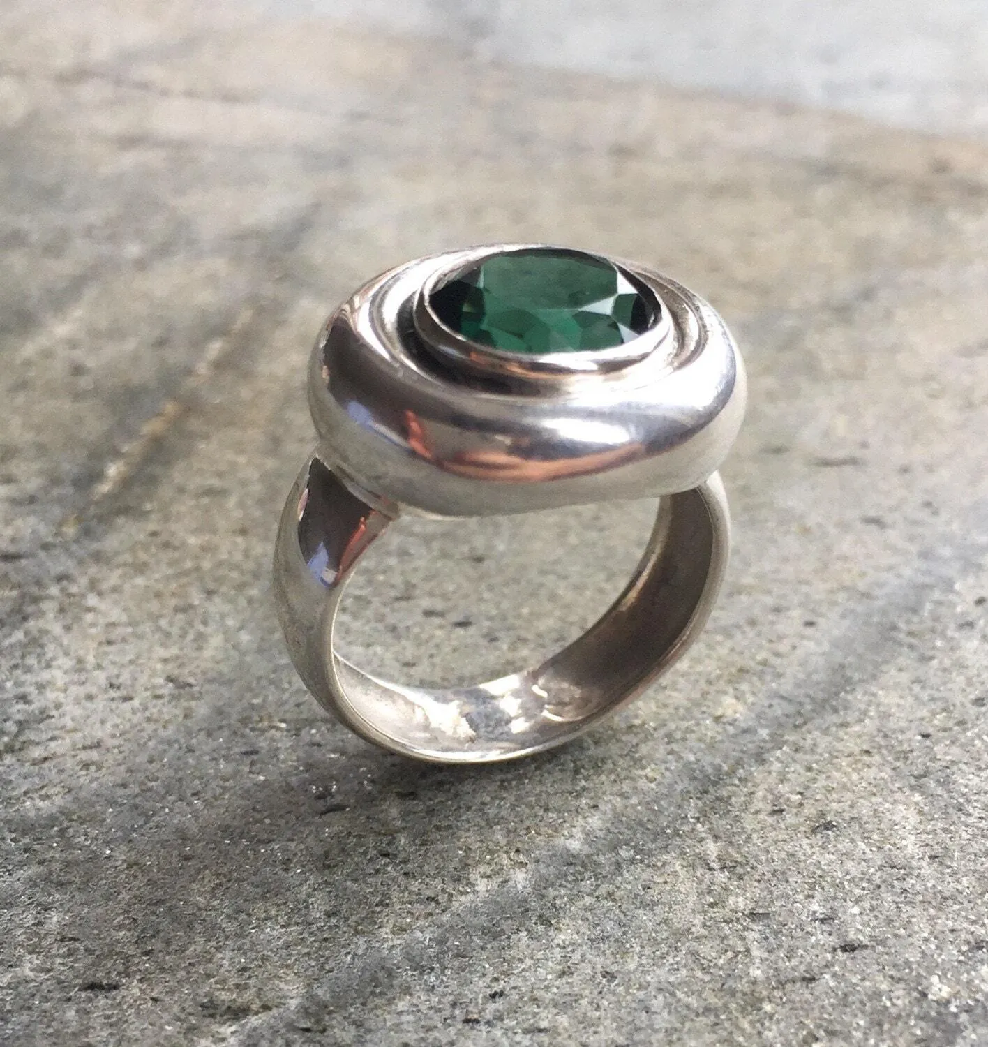 Emerald Bezel Ring - Chunky Oval Ring - Statement Emerald Ring