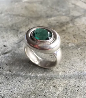 Emerald Bezel Ring - Chunky Oval Ring - Statement Emerald Ring