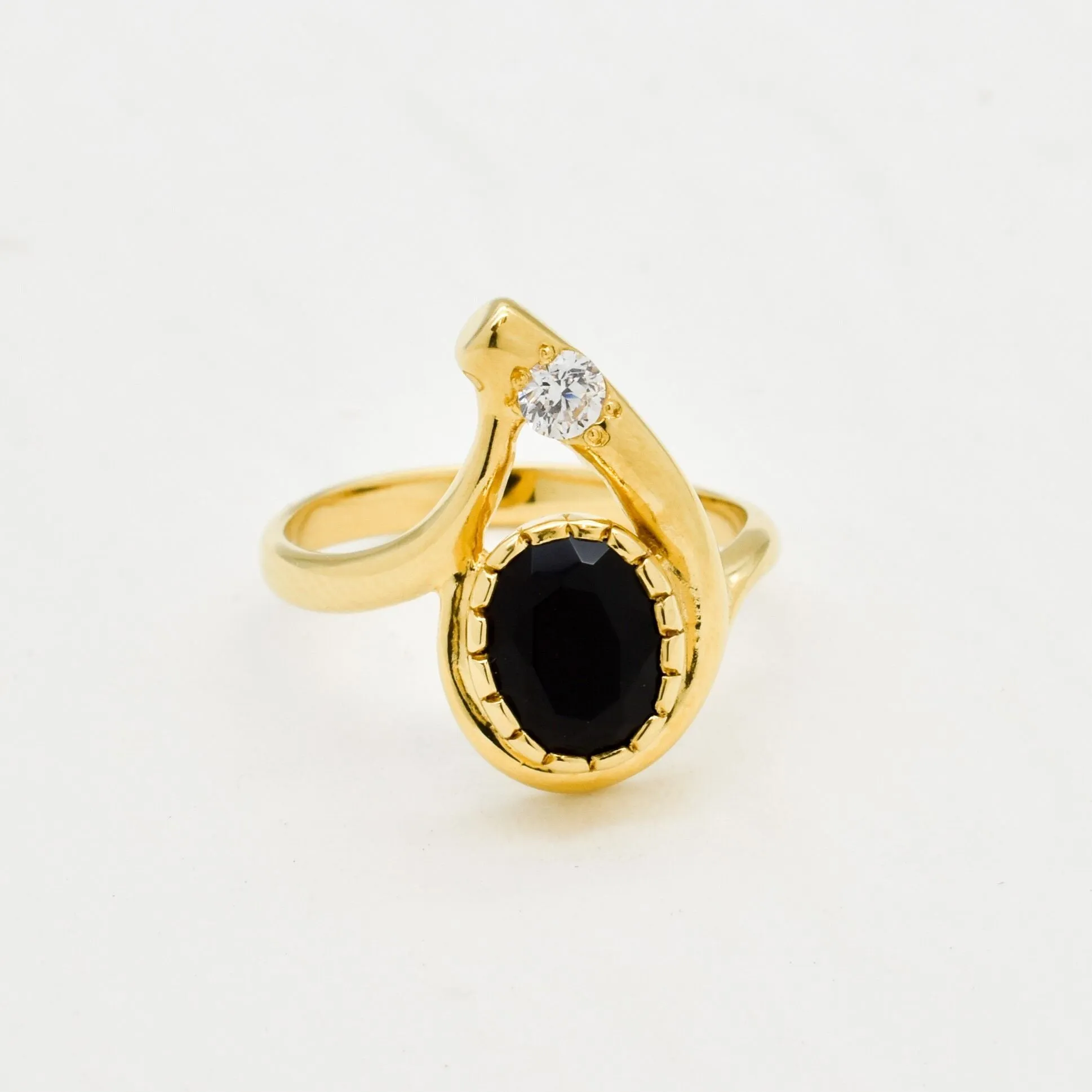 Gold Onyx Ring - Black Onyx Ring - Vintage Teardrop Ring