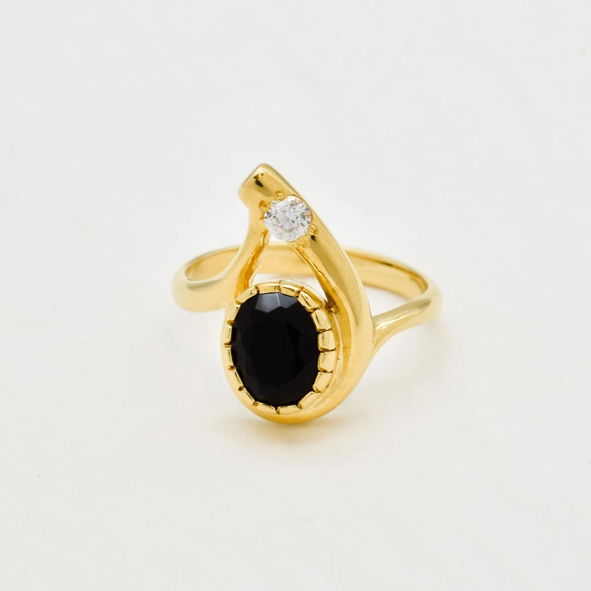 Gold Onyx Ring - Black Onyx Ring - Vintage Teardrop Ring