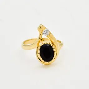 Gold Onyx Ring - Black Onyx Ring - Vintage Teardrop Ring