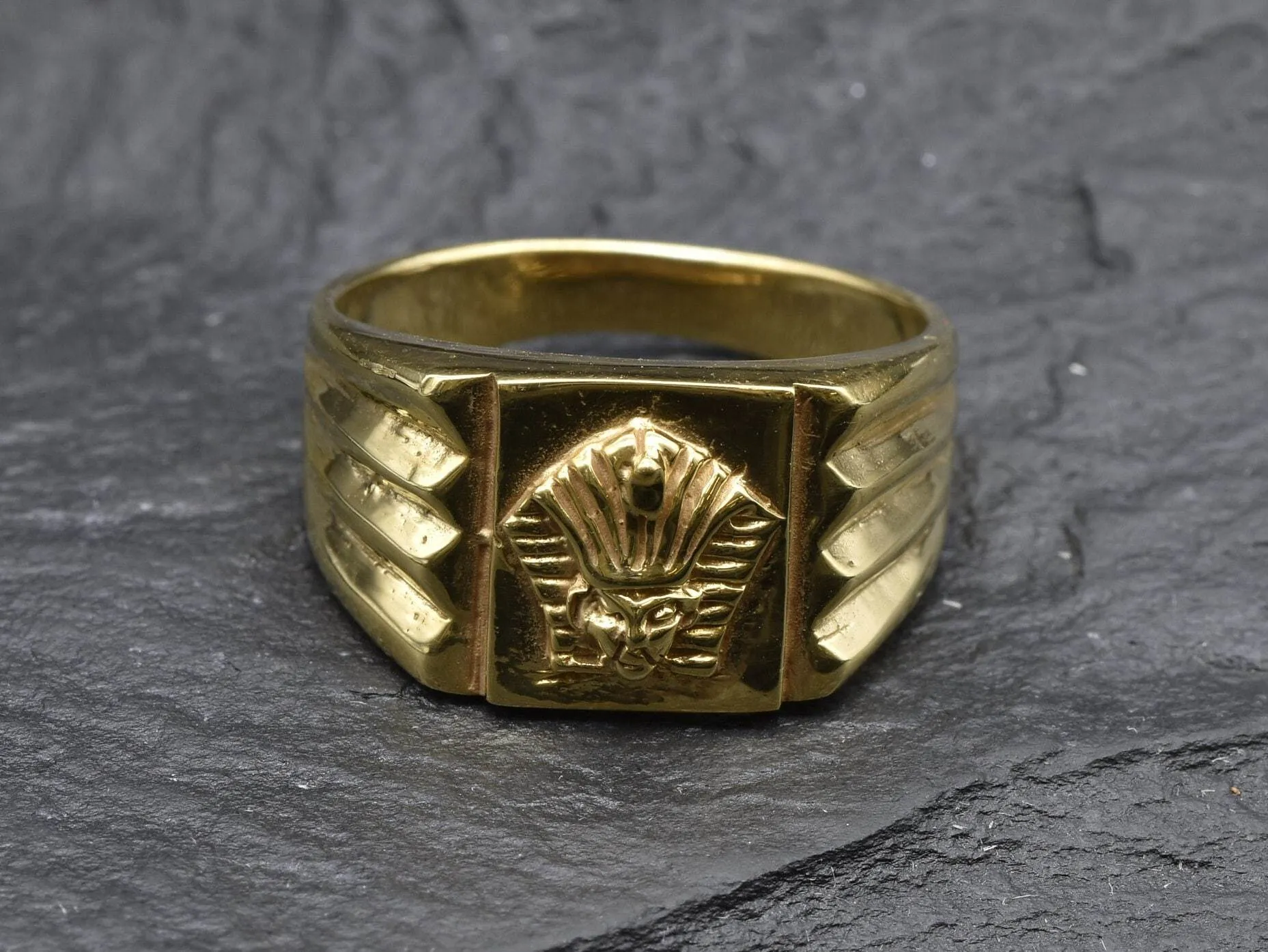 Gold Pharaoh Ring - Gold Egyptian Ring, Gold Chunky Ring