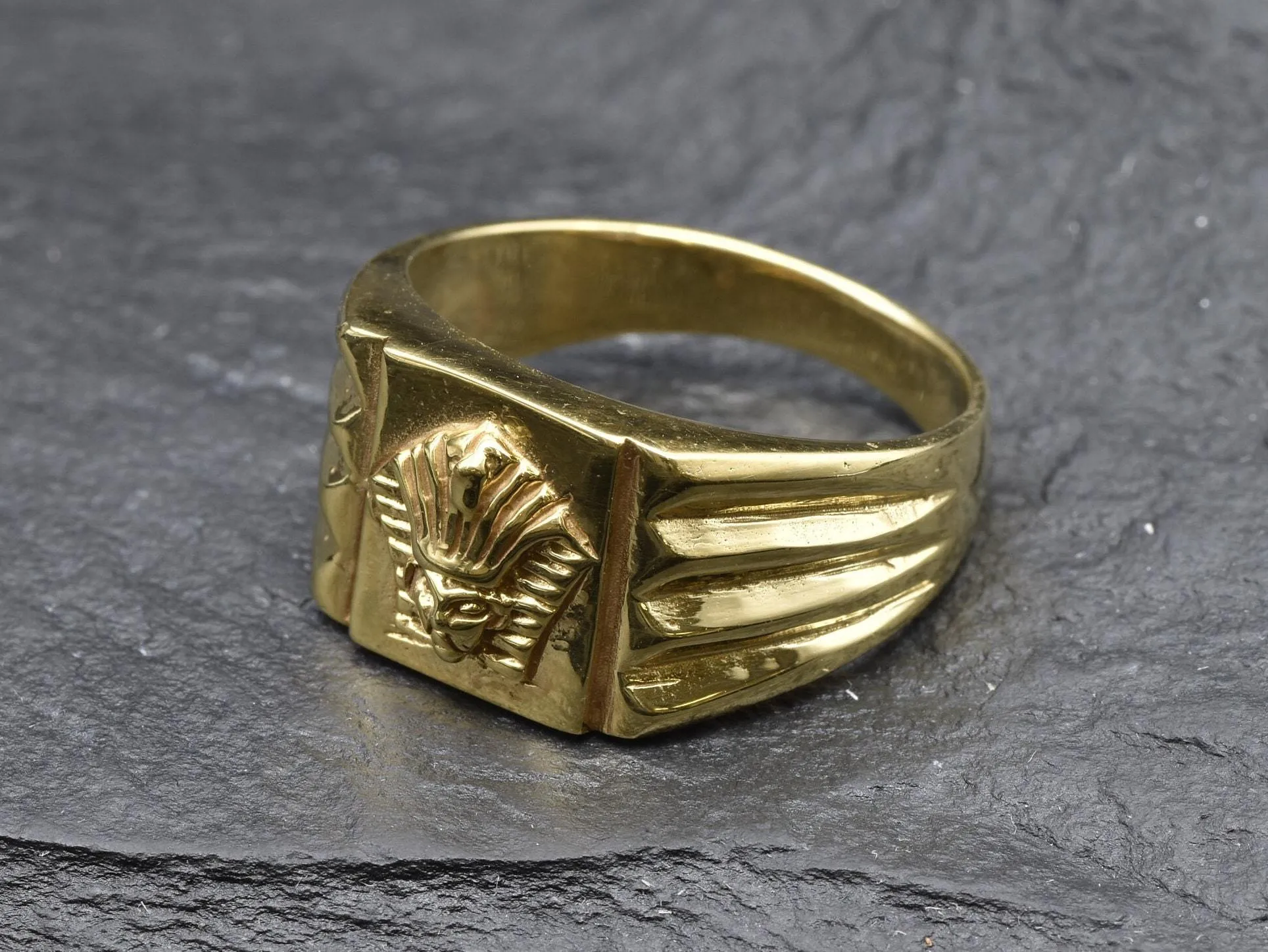 Gold Pharaoh Ring - Gold Egyptian Ring, Gold Chunky Ring