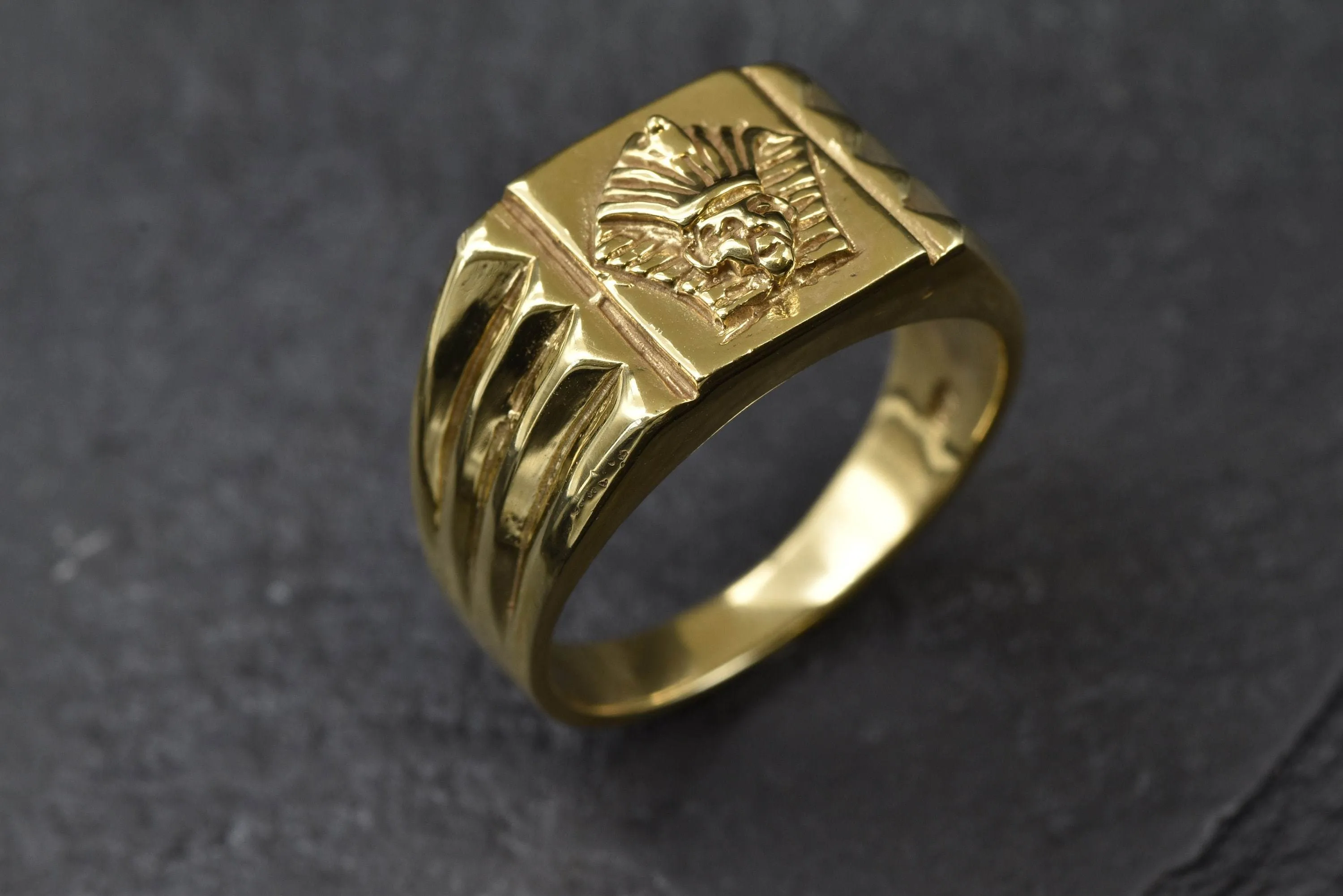 Gold Pharaoh Ring - Gold Egyptian Ring, Gold Chunky Ring