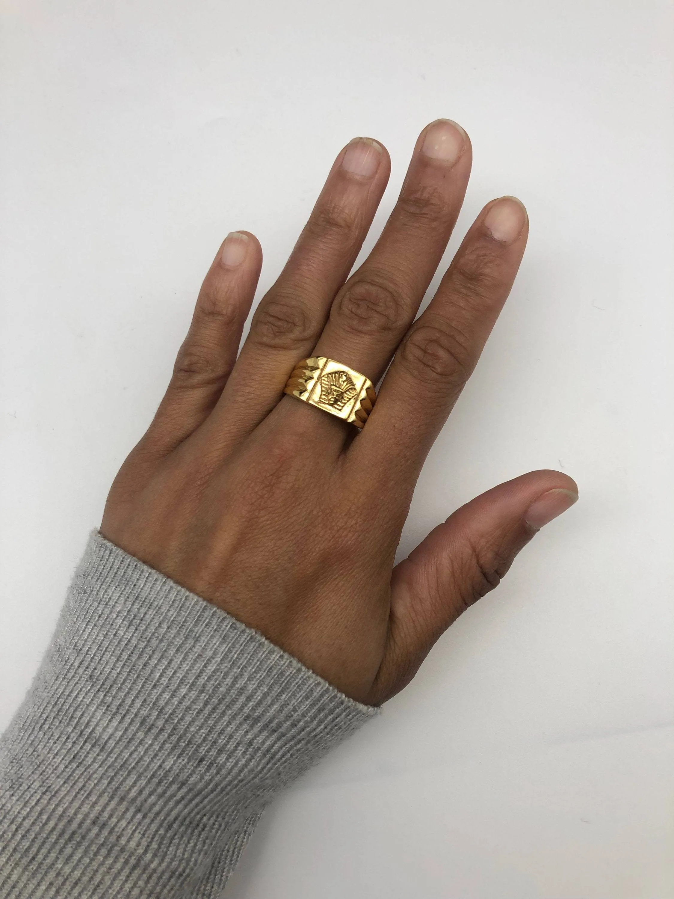 Gold Pharaoh Ring - Gold Egyptian Ring, Gold Chunky Ring