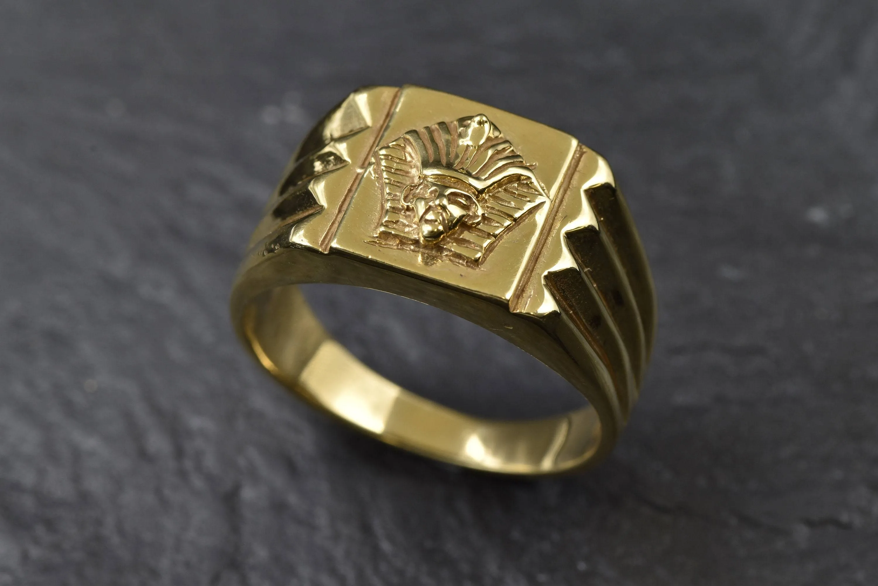 Gold Pharaoh Ring - Gold Egyptian Ring, Gold Chunky Ring