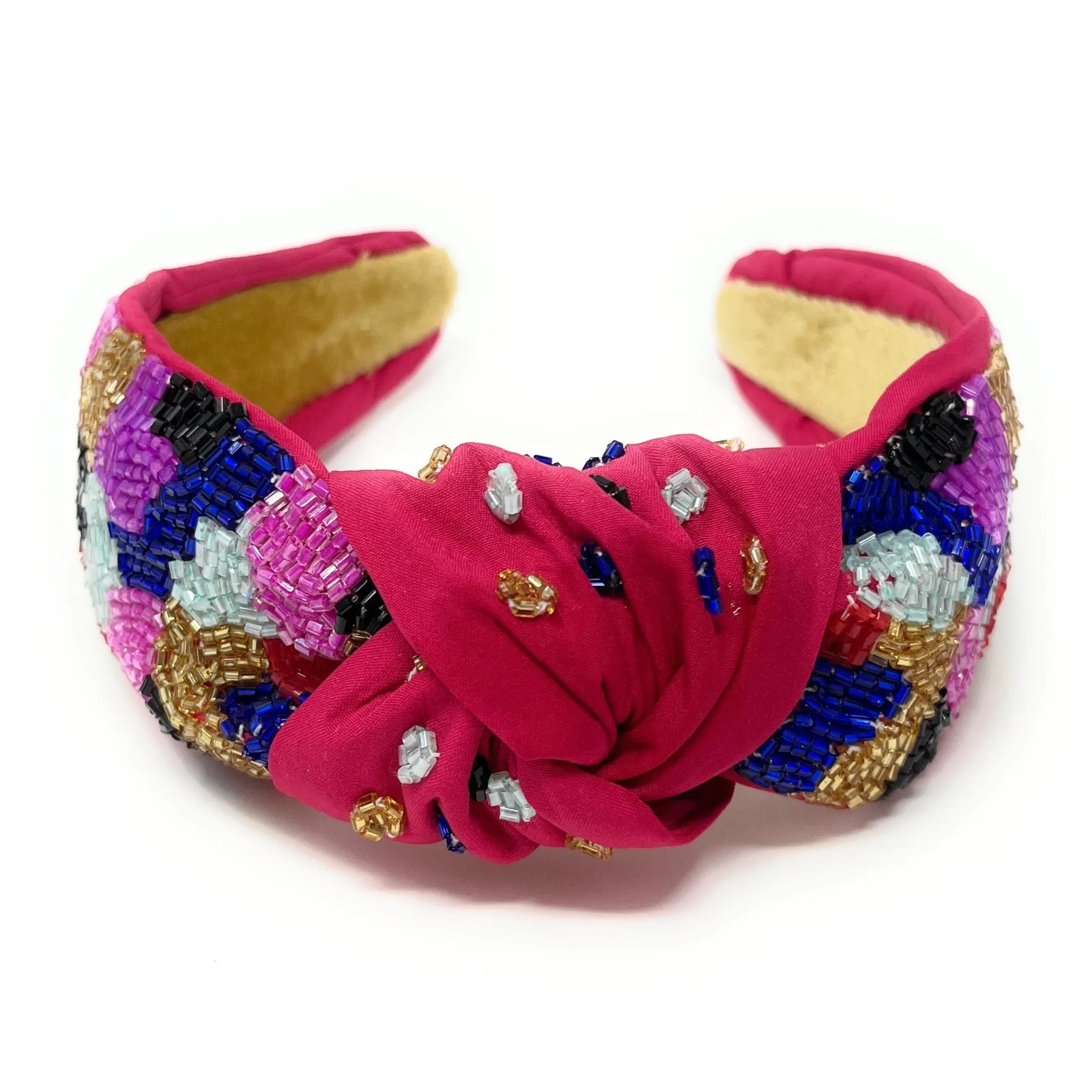 Hand Beaded Multicolor Mosaic Knot Headband