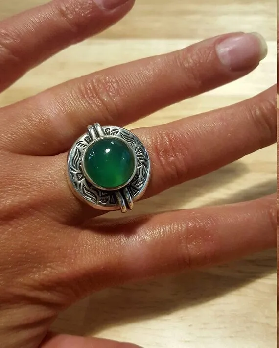 Prehnite Ring - Large Egyptian Ring - Green Bezel Ring