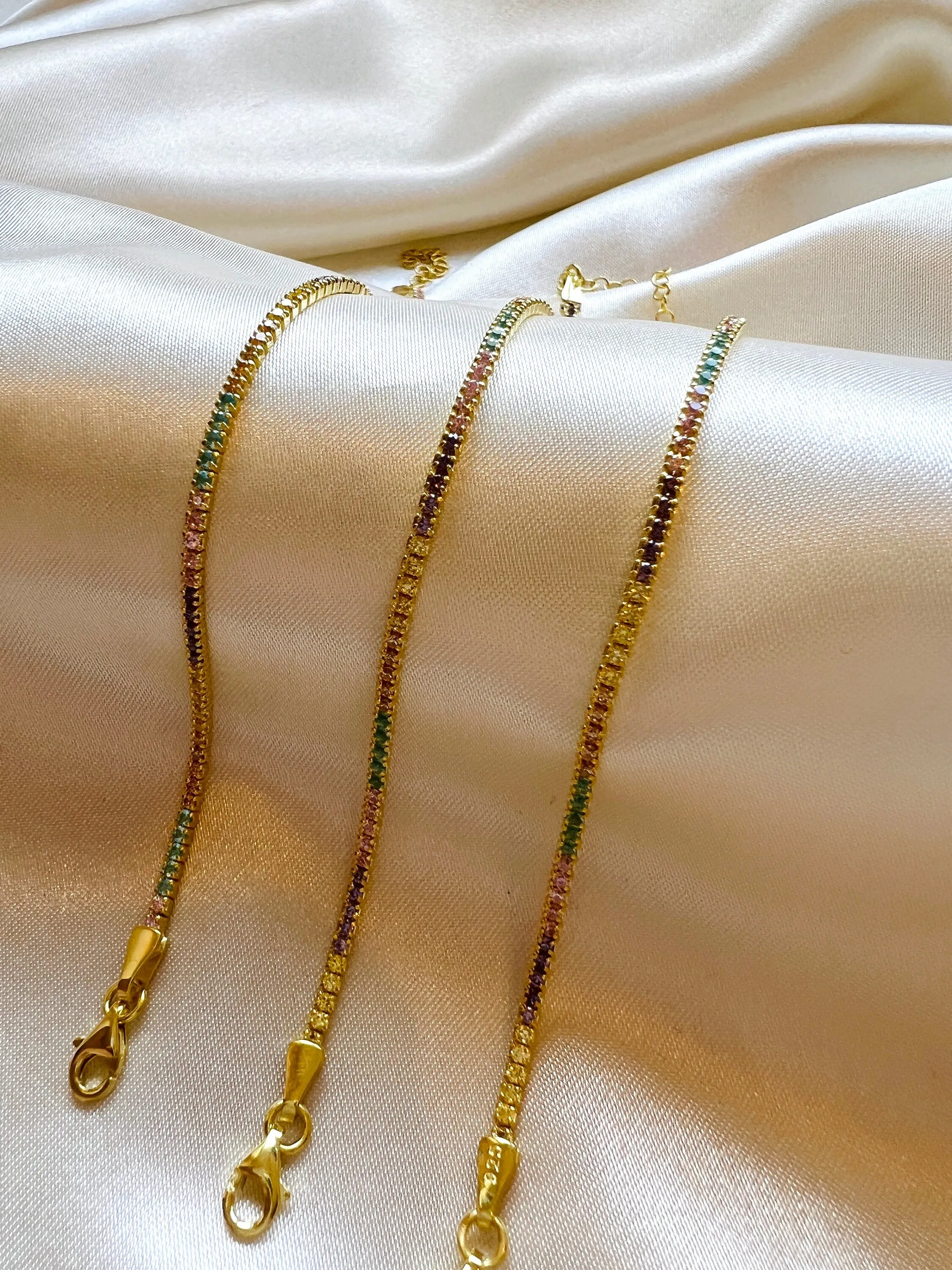 Sorbet Ombre Cz Tennis Bracelet in Gold| Dainty Tennis Bracelet for Women|Pastel Soft Colorful Bracelet| Rainbow Stacking Layering Bracelet