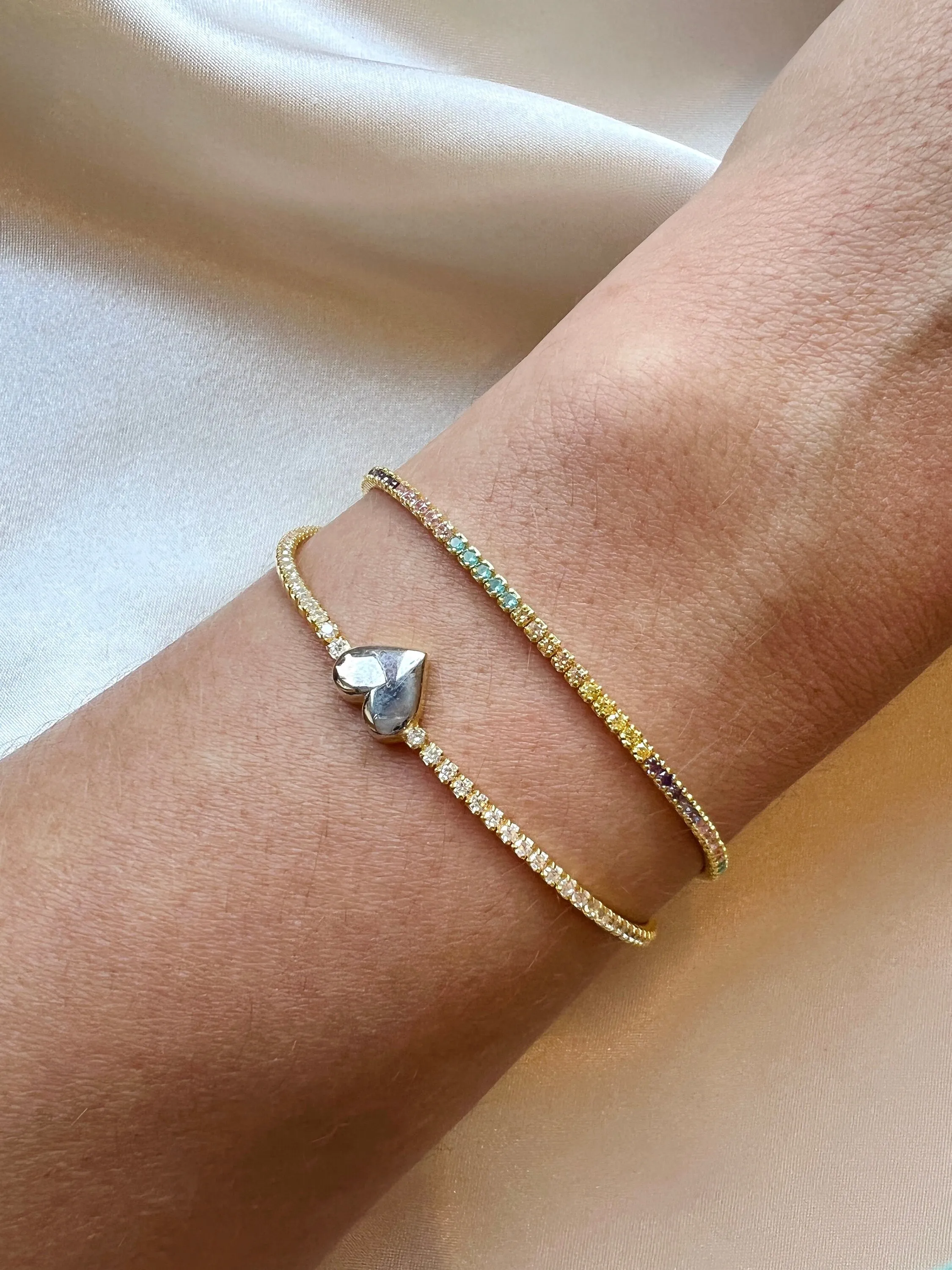Sorbet Ombre Cz Tennis Bracelet in Gold| Dainty Tennis Bracelet for Women|Pastel Soft Colorful Bracelet| Rainbow Stacking Layering Bracelet