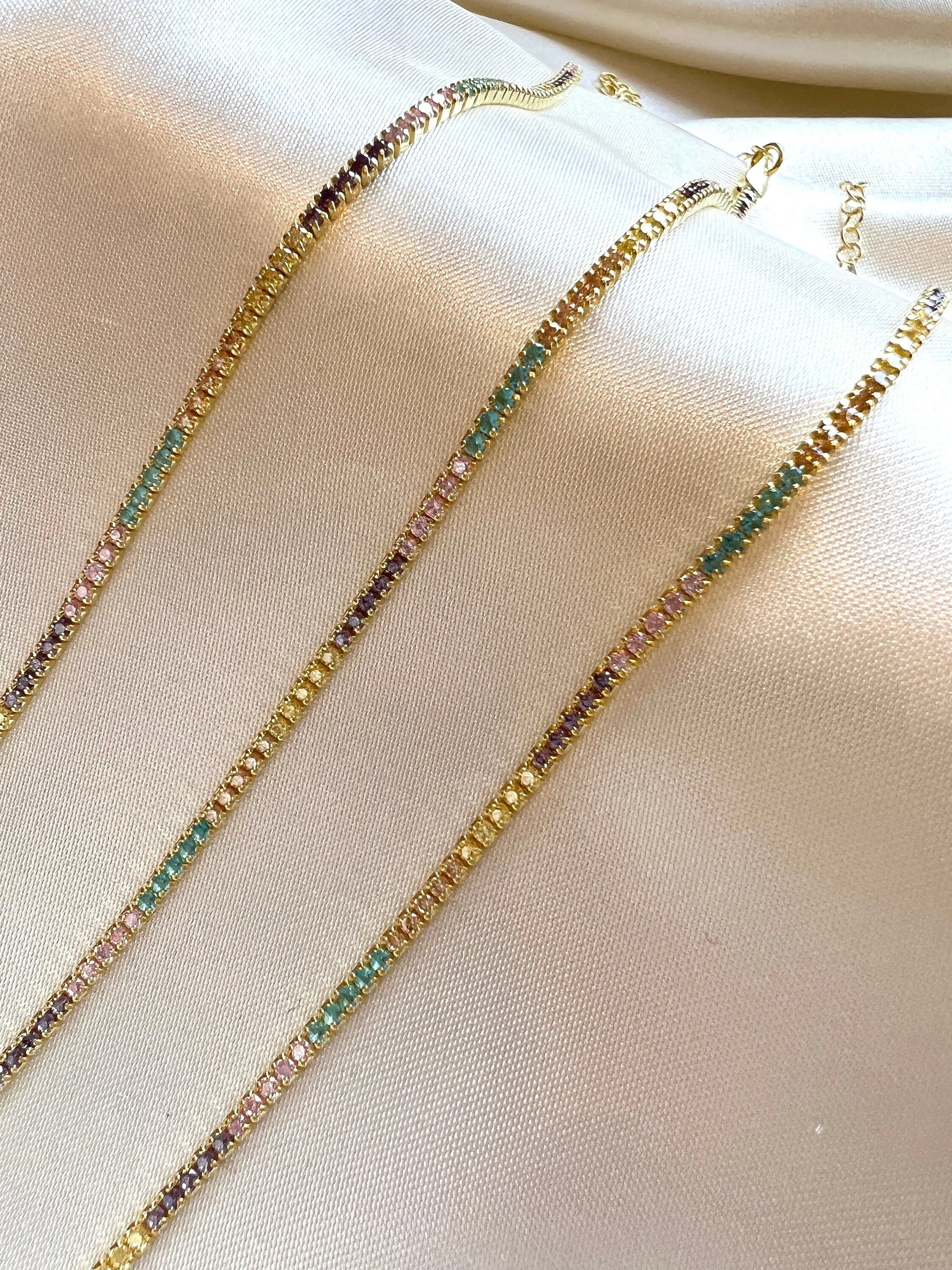 Sorbet Ombre Cz Tennis Bracelet in Gold| Dainty Tennis Bracelet for Women|Pastel Soft Colorful Bracelet| Rainbow Stacking Layering Bracelet