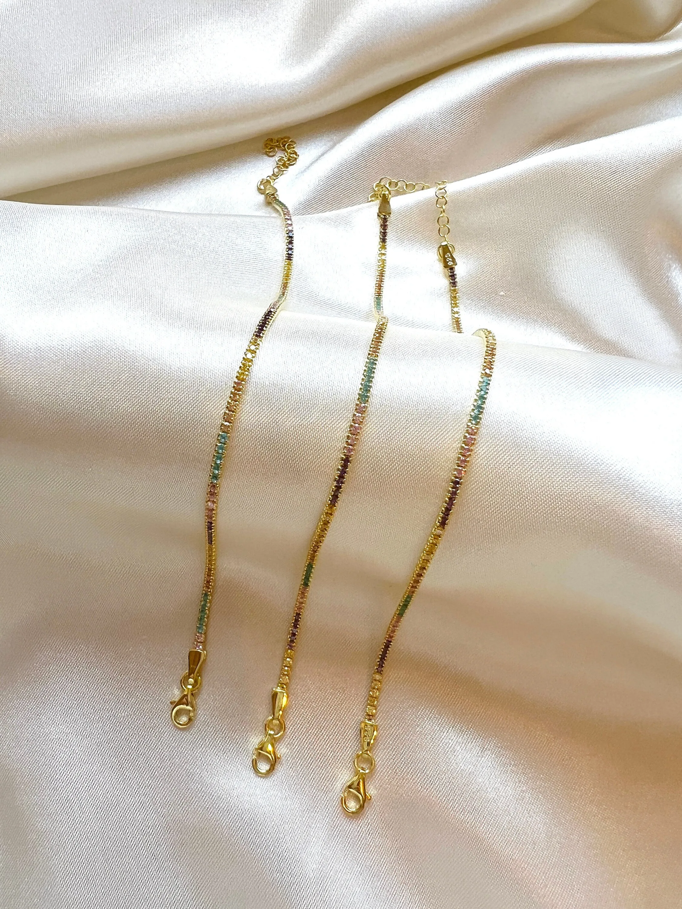 Sorbet Ombre Cz Tennis Bracelet in Gold| Dainty Tennis Bracelet for Women|Pastel Soft Colorful Bracelet| Rainbow Stacking Layering Bracelet