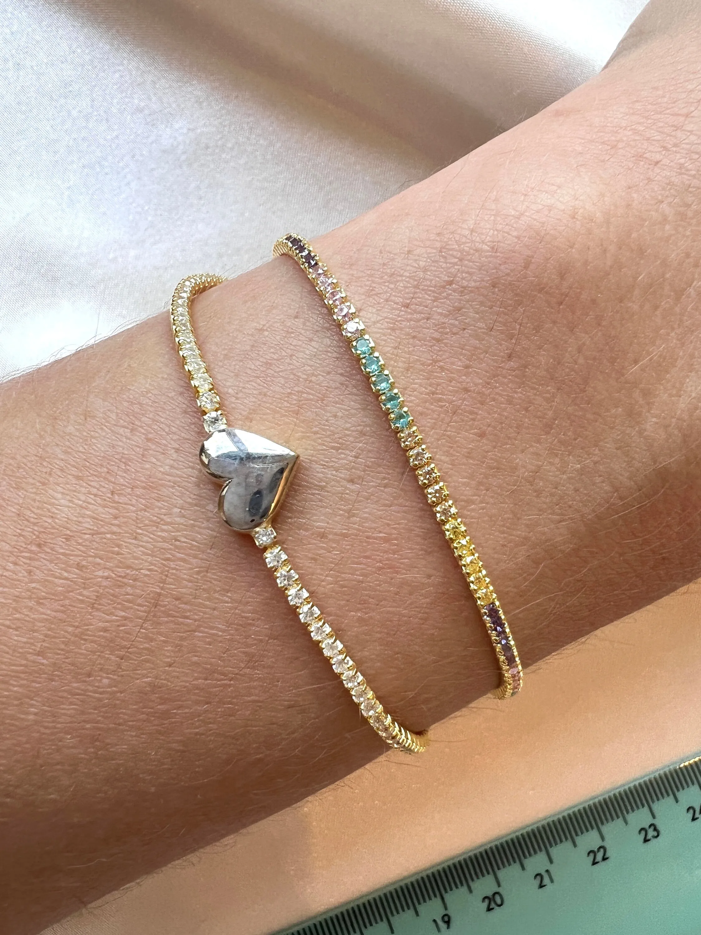 Sorbet Ombre Cz Tennis Bracelet in Gold| Dainty Tennis Bracelet for Women|Pastel Soft Colorful Bracelet| Rainbow Stacking Layering Bracelet