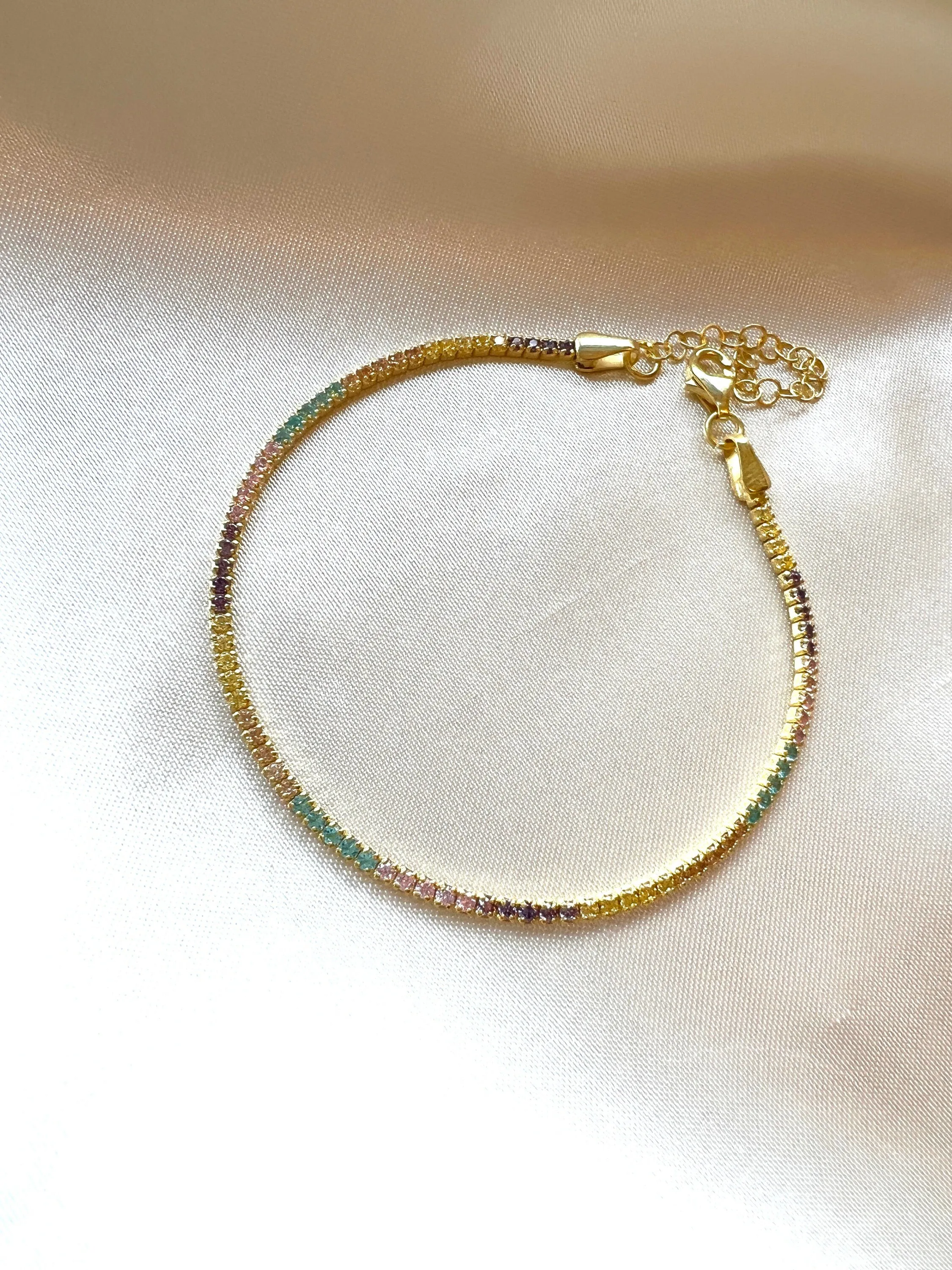 Sorbet Ombre Cz Tennis Bracelet in Gold| Dainty Tennis Bracelet for Women|Pastel Soft Colorful Bracelet| Rainbow Stacking Layering Bracelet