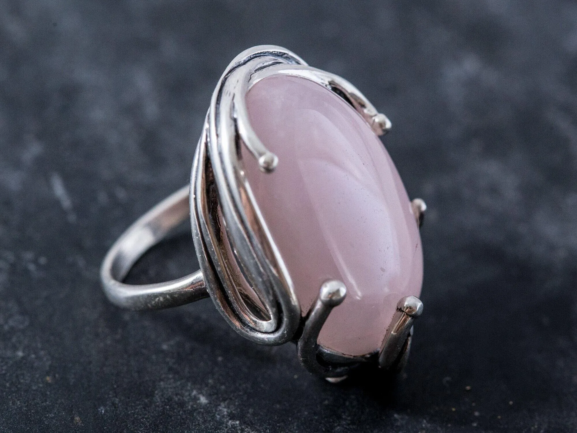 Statement Quartz Ring - Rose Quartz Ring - Pink Vintage Ring