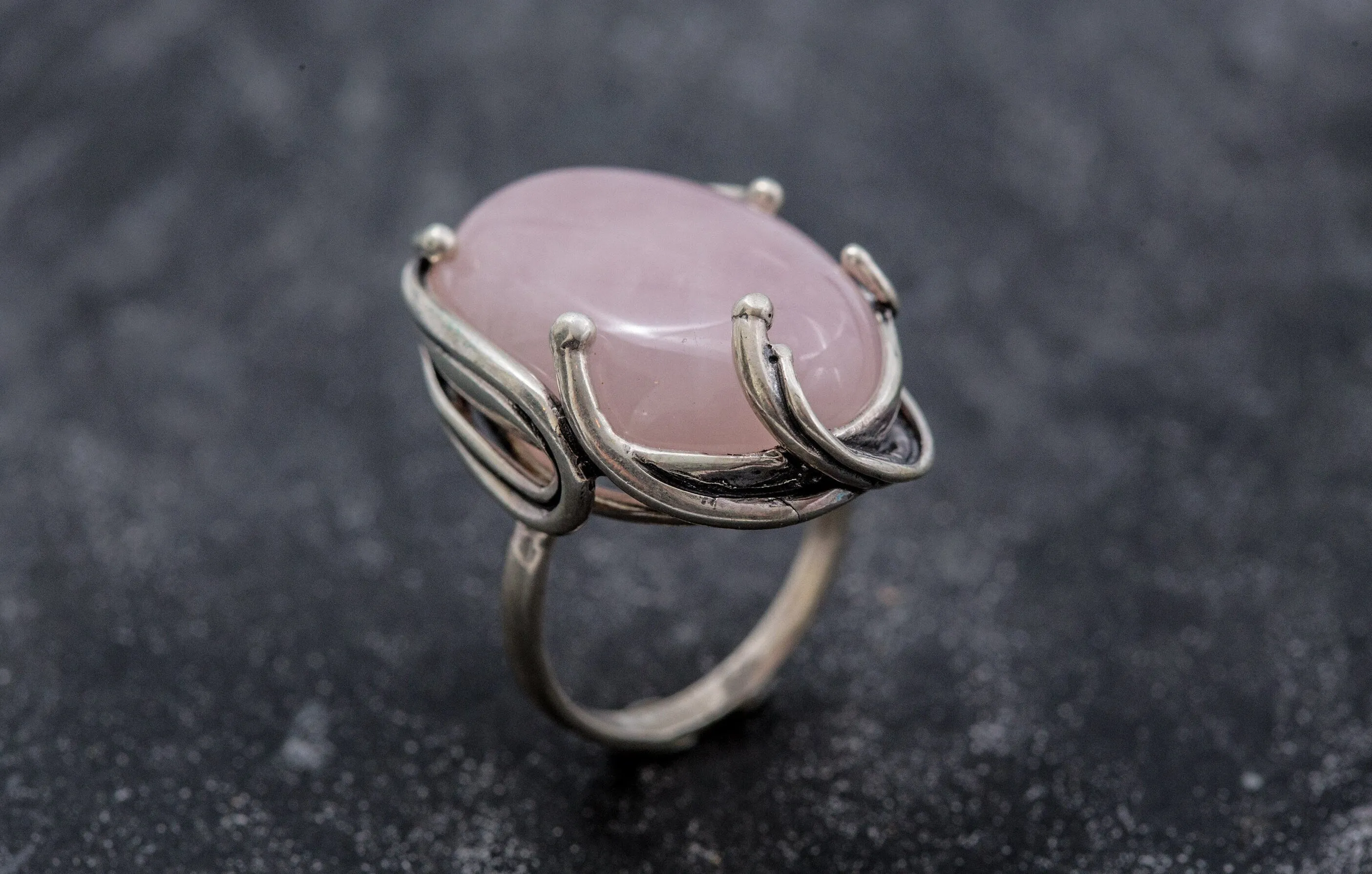 Statement Quartz Ring - Rose Quartz Ring - Pink Vintage Ring
