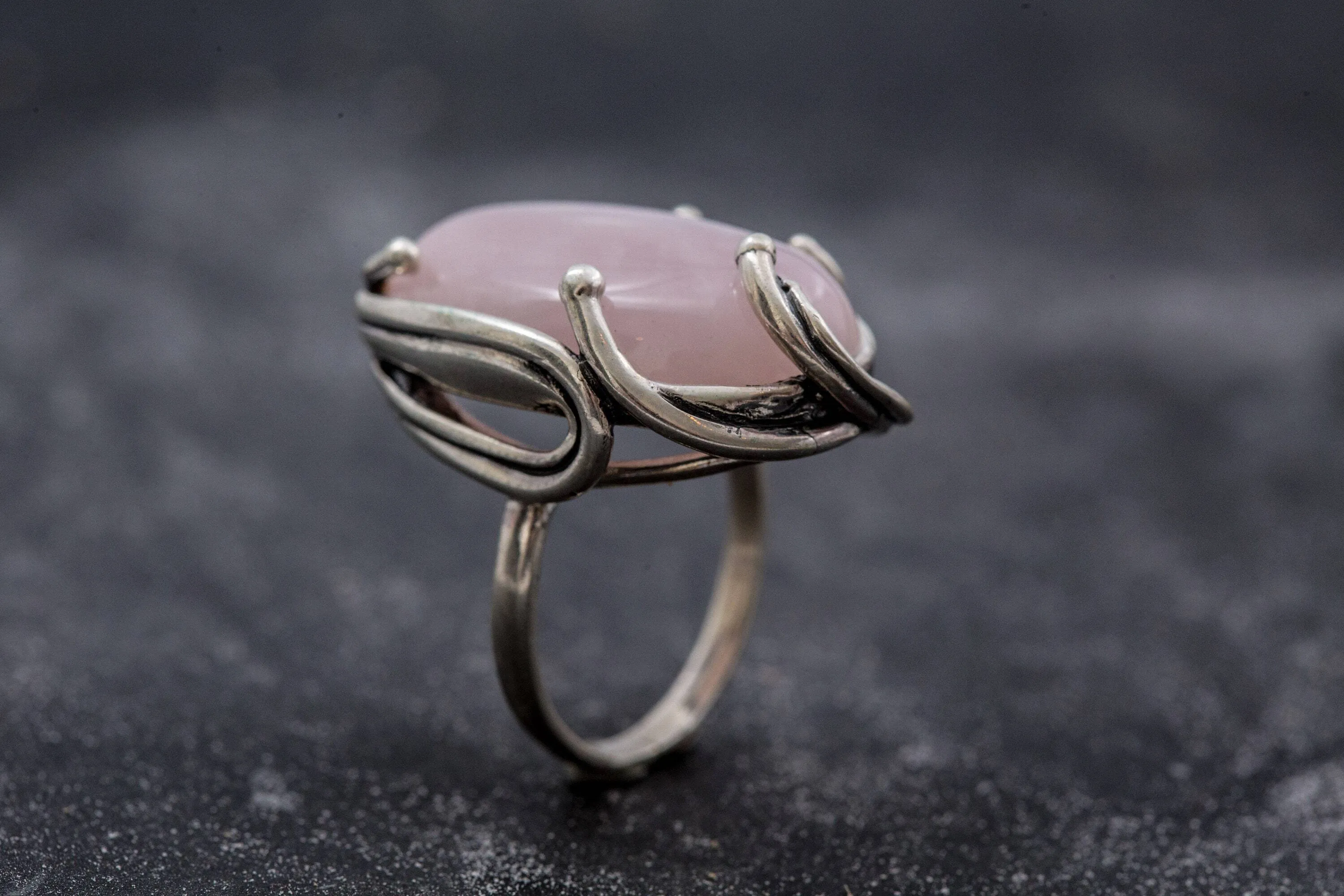 Statement Quartz Ring - Rose Quartz Ring - Pink Vintage Ring