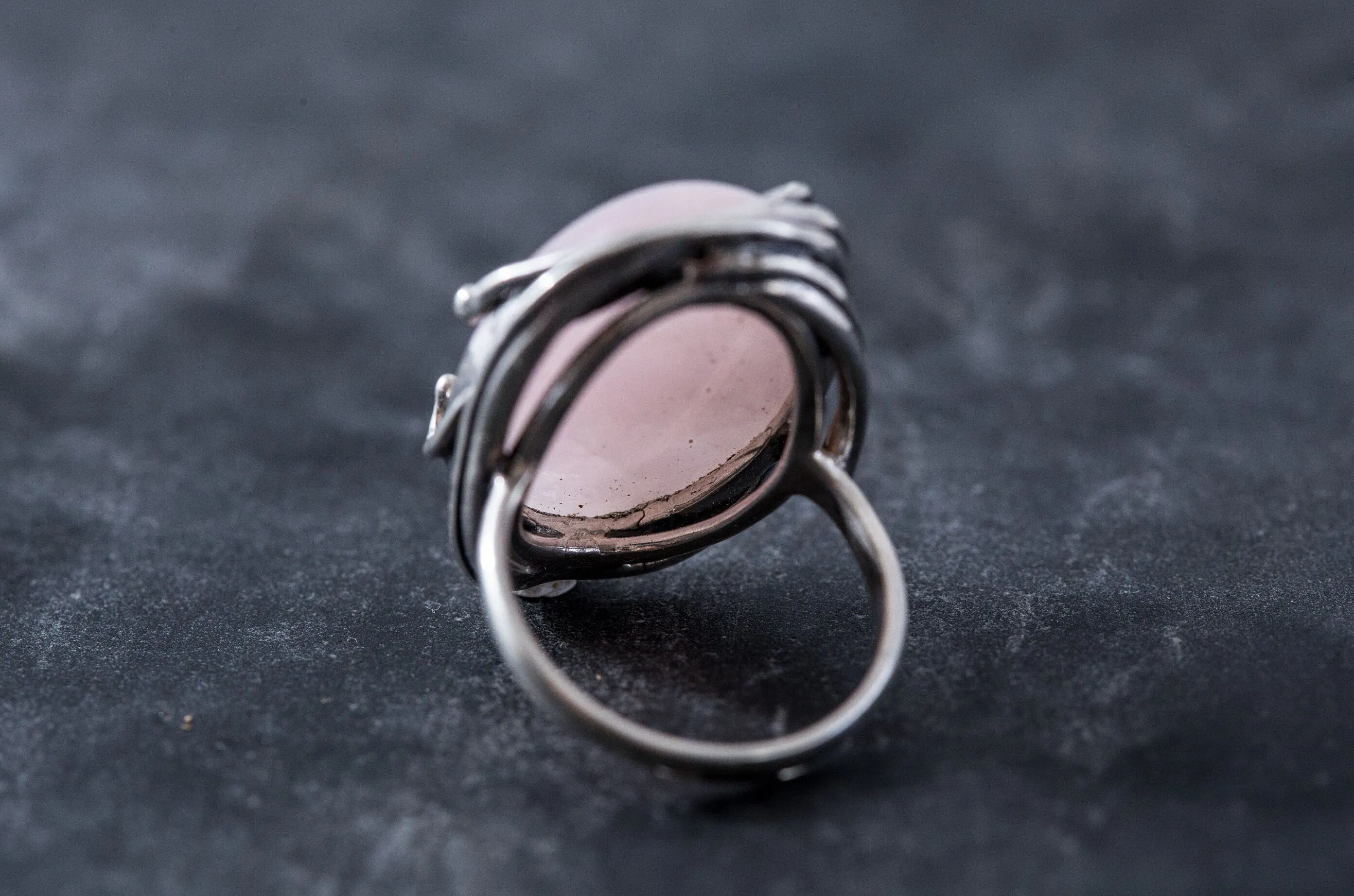Statement Quartz Ring - Rose Quartz Ring - Pink Vintage Ring