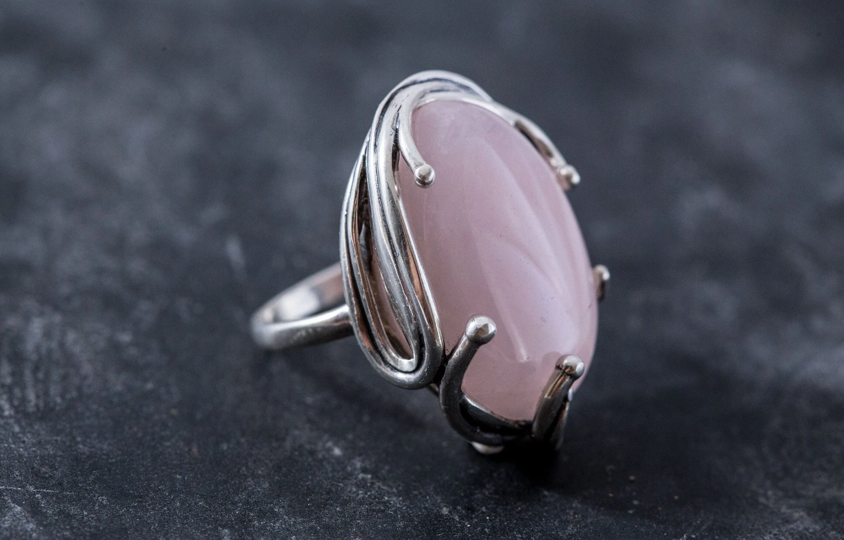 Statement Quartz Ring - Rose Quartz Ring - Pink Vintage Ring