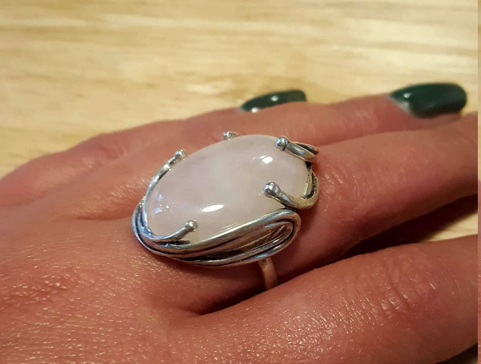 Statement Quartz Ring - Rose Quartz Ring - Pink Vintage Ring