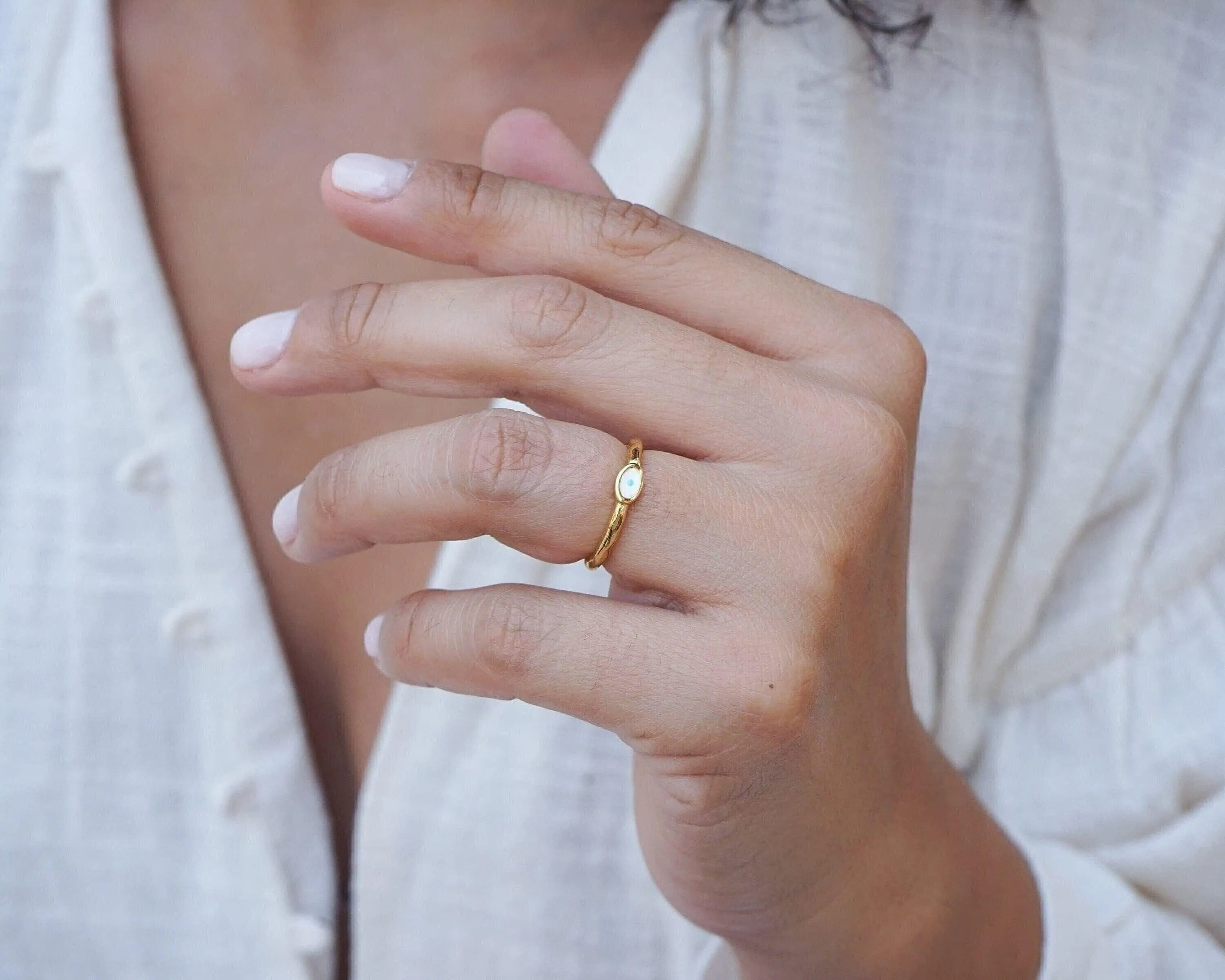 Tiny Gold Band Evil Eye Ring