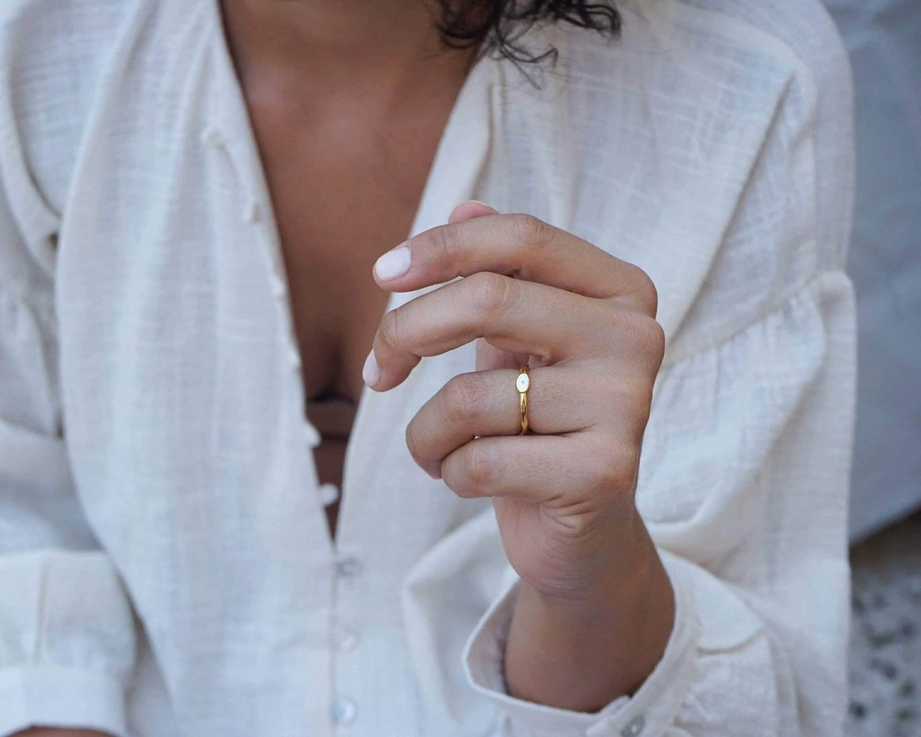 Tiny Gold Band Evil Eye Ring